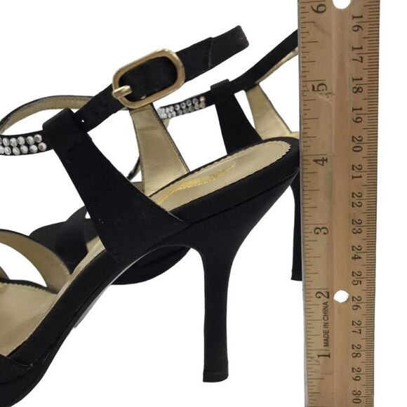 Nina Grayson High Heeled Black Dressy Strappy Rhinestone Sandals Open Toe | 8 - Picture 6 of 7